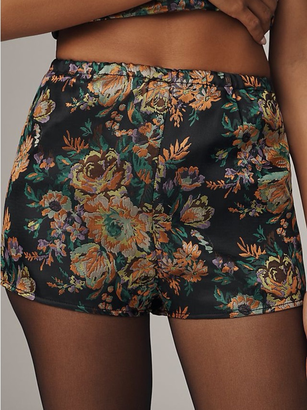Anthropologie Floral brocade High-Rise Shorts in Black and Gold